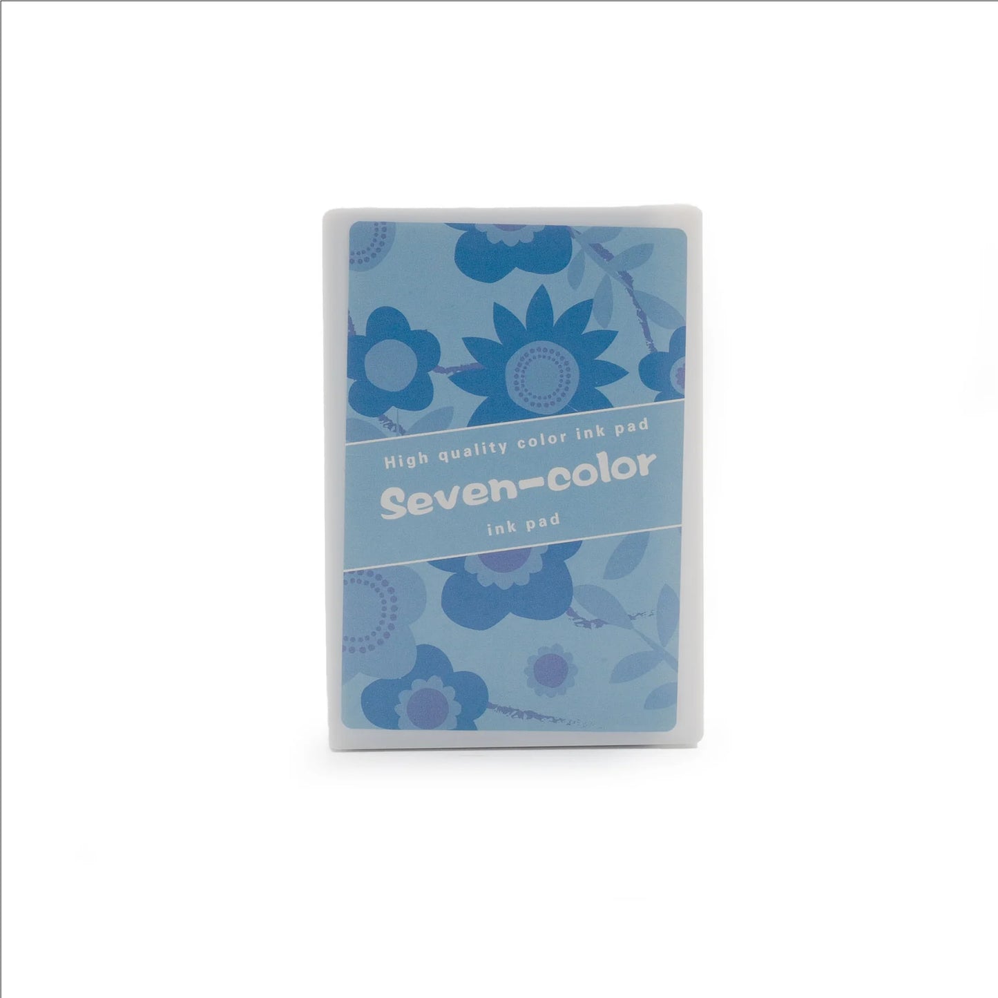 Seven-color high quality blue ink pad packaging with floral designs on a white background