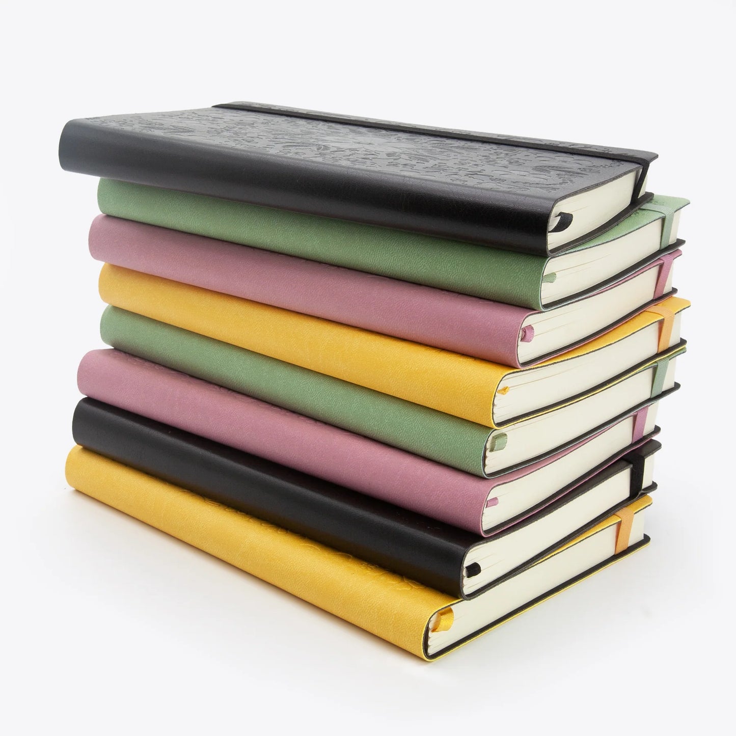Stack of flexi group notebooks on a white background