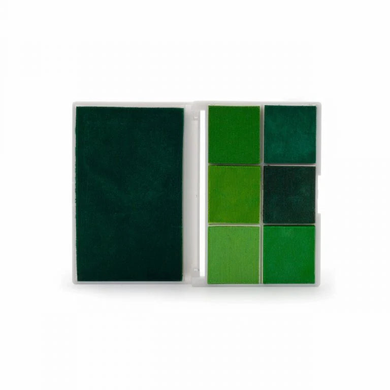 High quality Green ink pad packaging with individual pads on a white background
