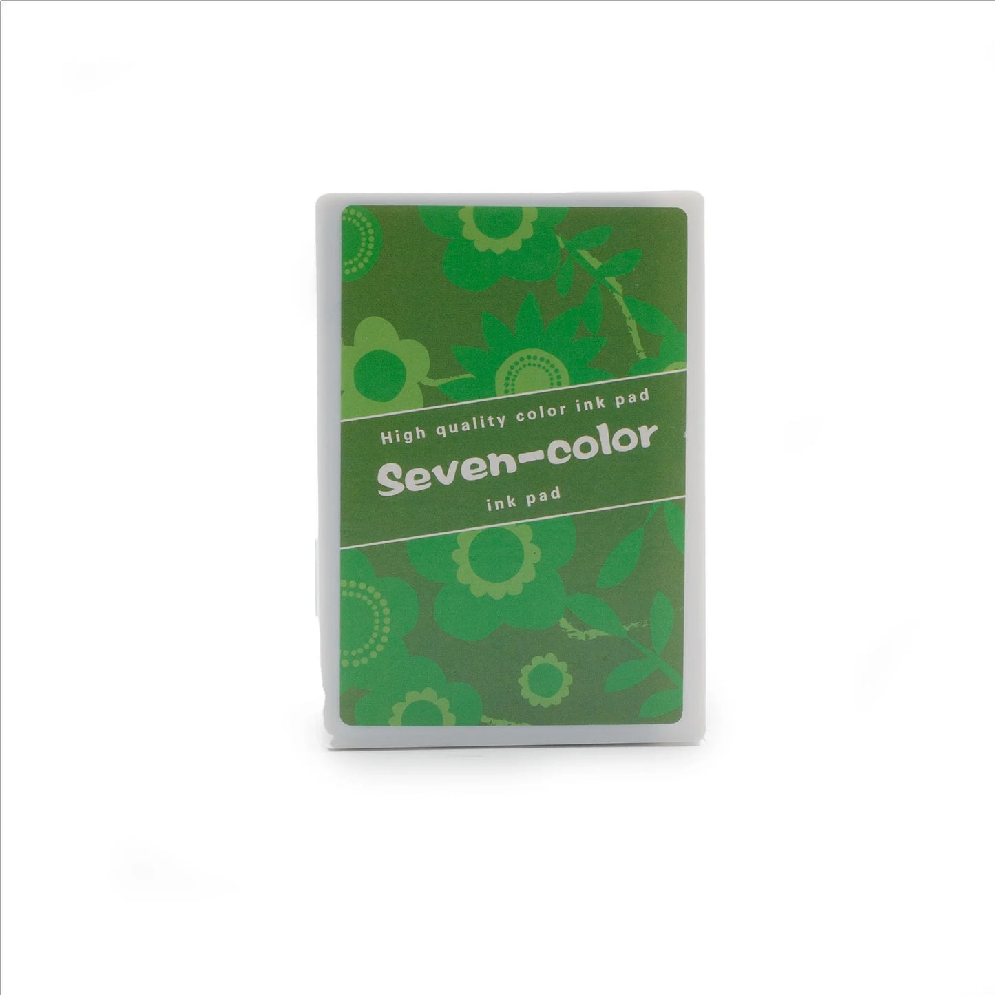 Seven-color high quality green ink pad packaging with floral designs on a white background