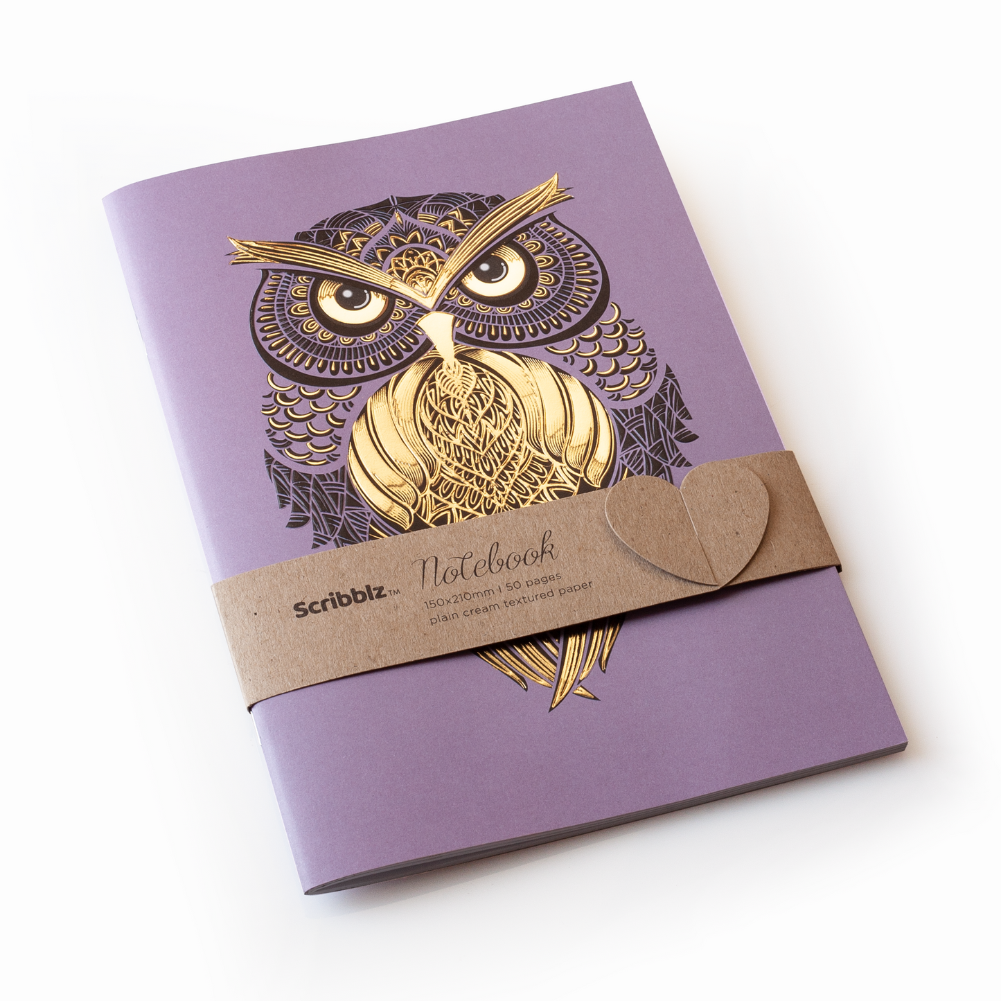 A5 Scribblz notebook with Owl featuring plain cream textured paper background