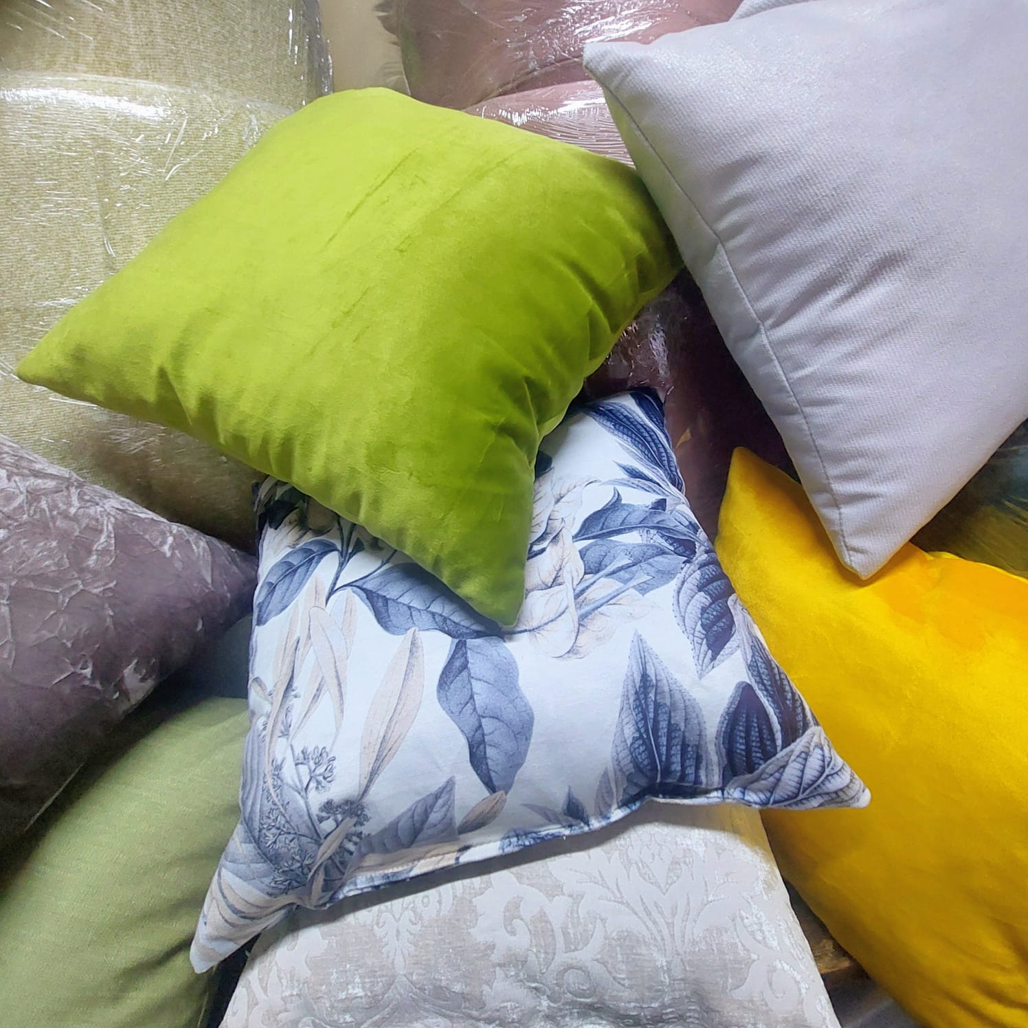 Assorted colorful pillows or cushions for decoration handmade with fabric