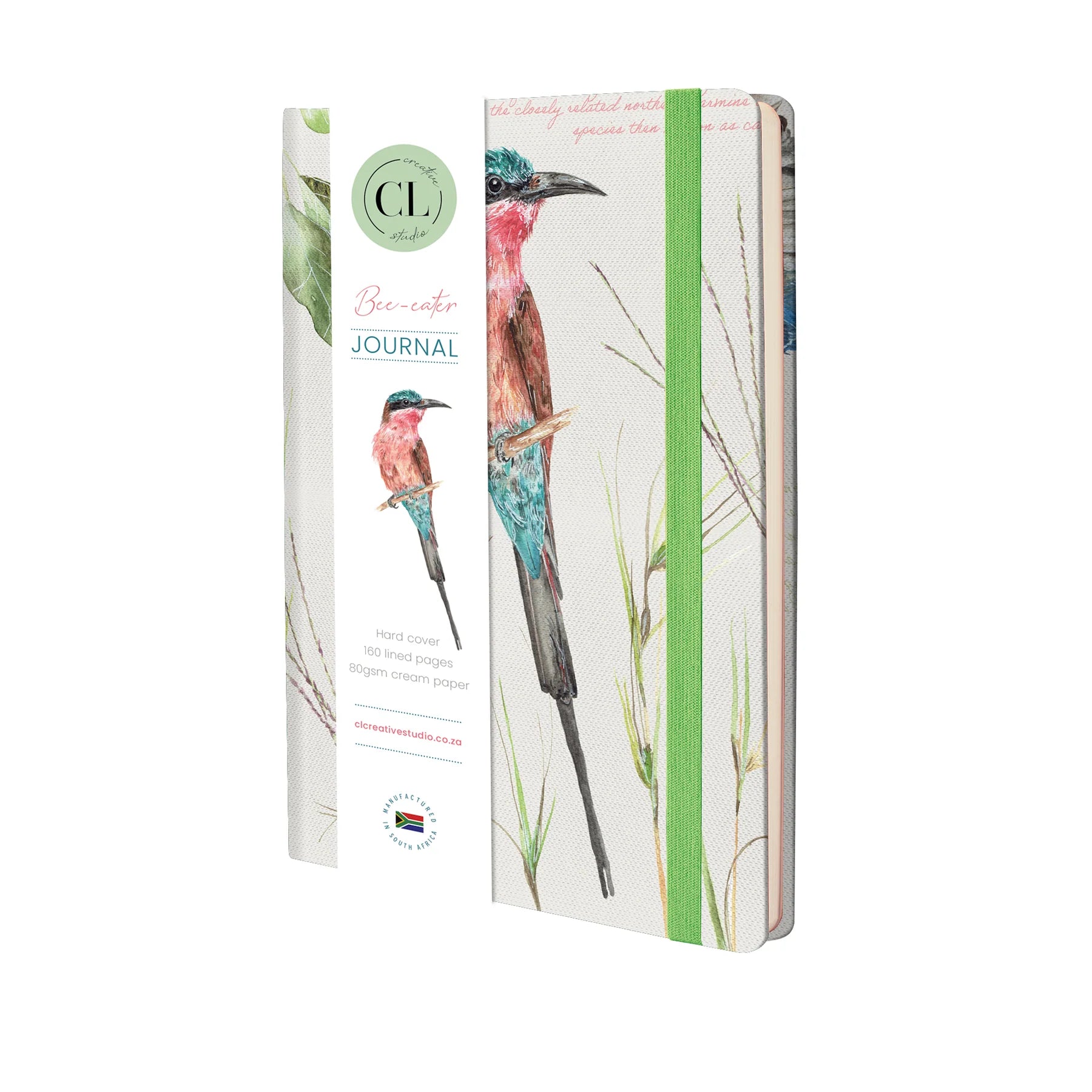Front cover of African Bird Journal with Lilac Bee Eater design on a white background