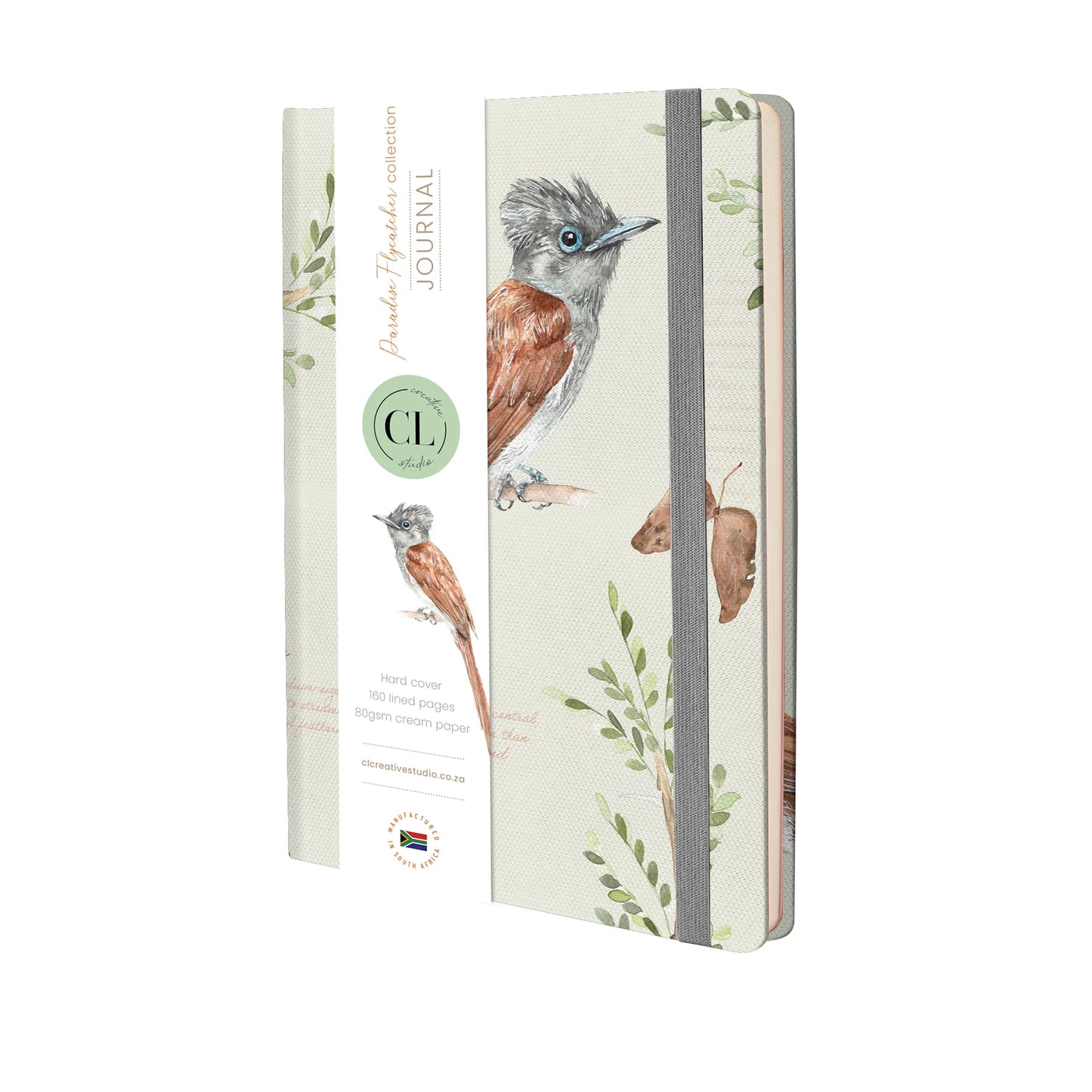 African Bird Journal with Paradise Flycatcher design with matching ribbon on a white background