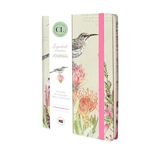 African Bird Journal with Sugarbird design and matching ribbon on a white background