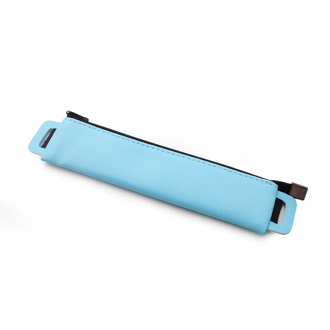 Diary/Journal Pencil Pouch case in blue with black zipper on a white background