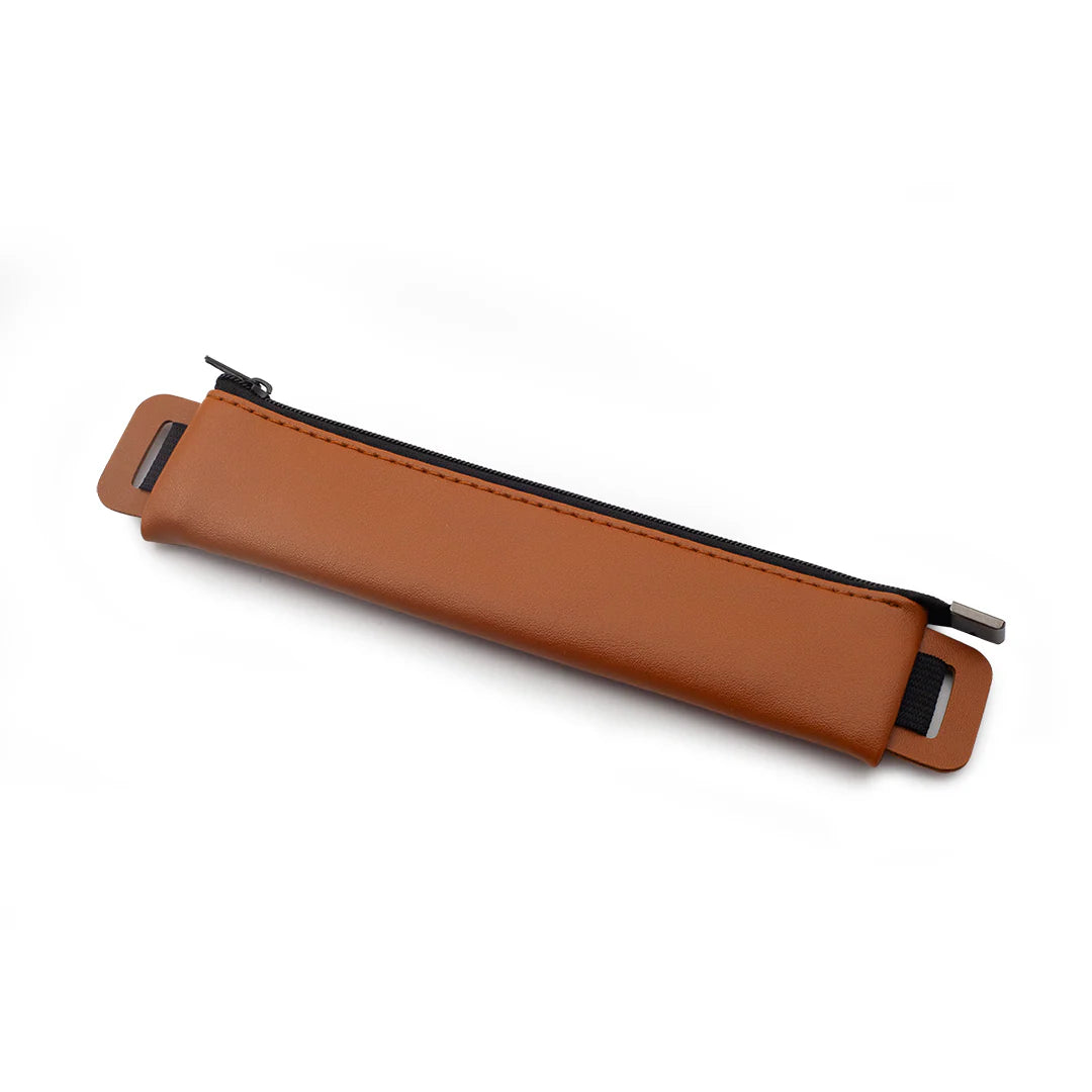 Diary/Journal Pencil Pouch case in brown with black zipper on a white background