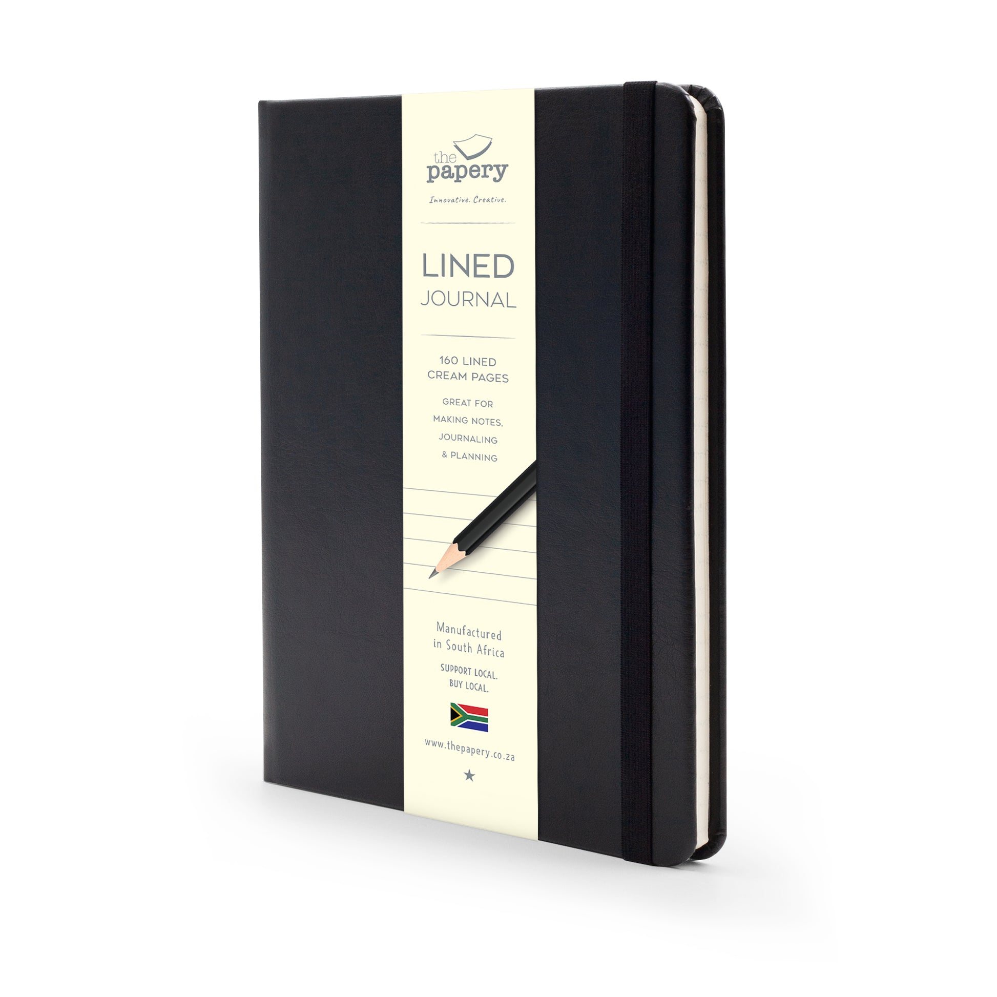 Lined pages inside of the Classic Hardcover A5 Journal with a matching ribbon on a white background 