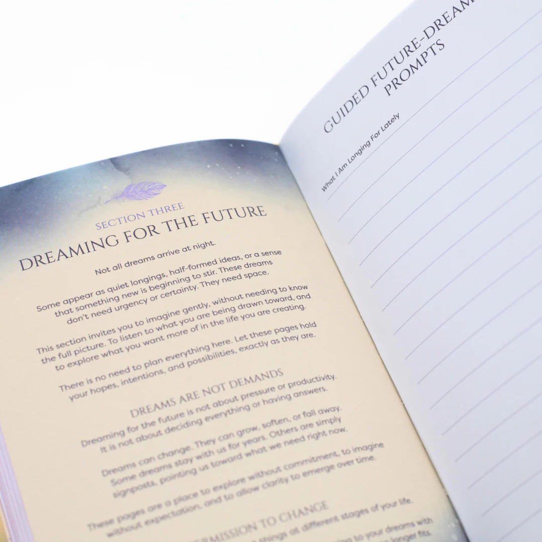 Inside with matching pages of Journal with text and lined pages on a white background
