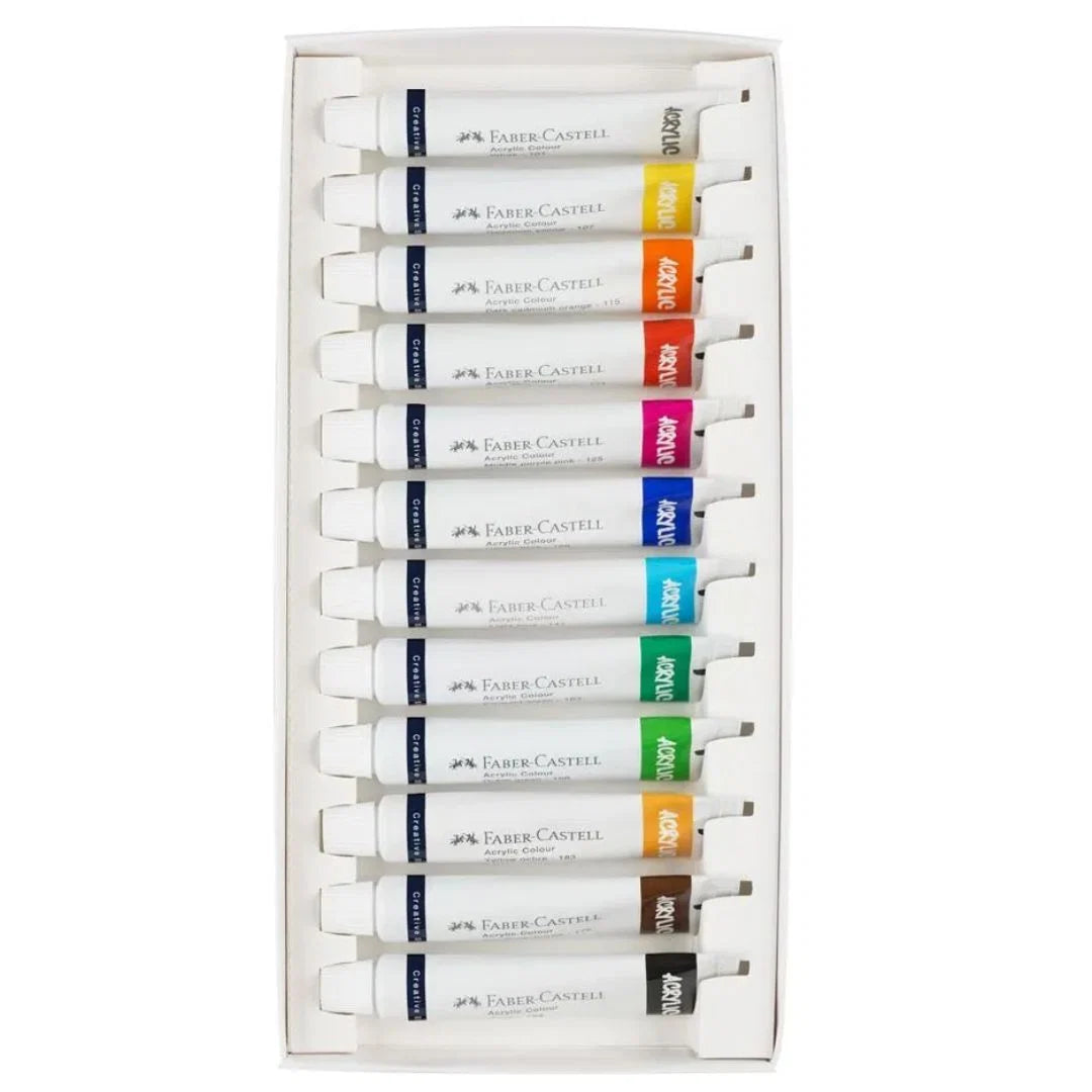 Faber-Castell High-Pigment Acrylic Paint Tube Set (12 Pack)+FREE Swatch Card For Personalization