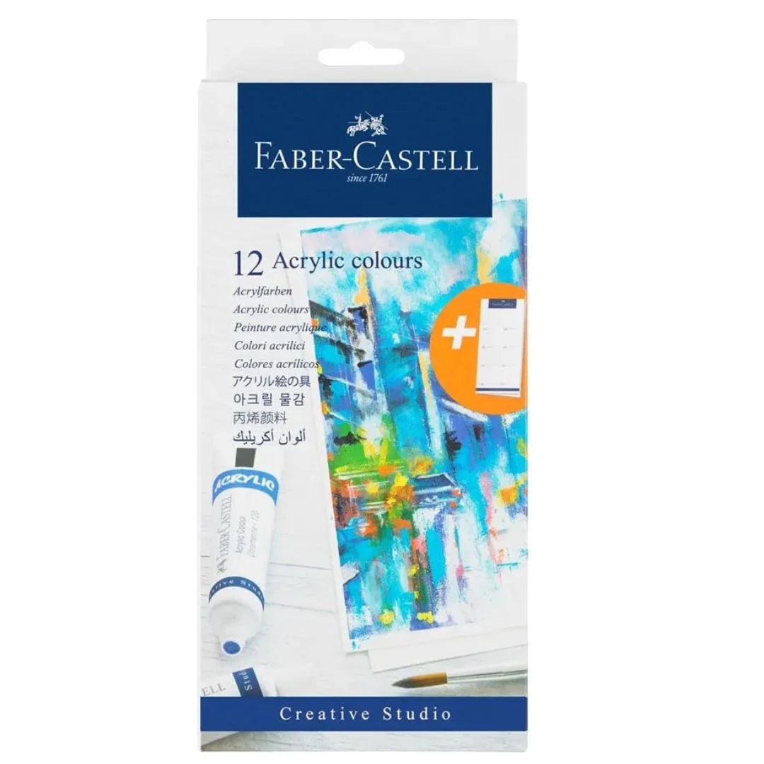 Faber-Castell High-Pigment Acrylic Paint Tube Set (12 Pack)+FREE Swatch Card For Personalization