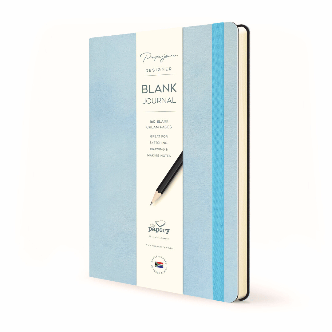 Blank pages inside Soft cover flexi Journal with a blueberry design on a white background