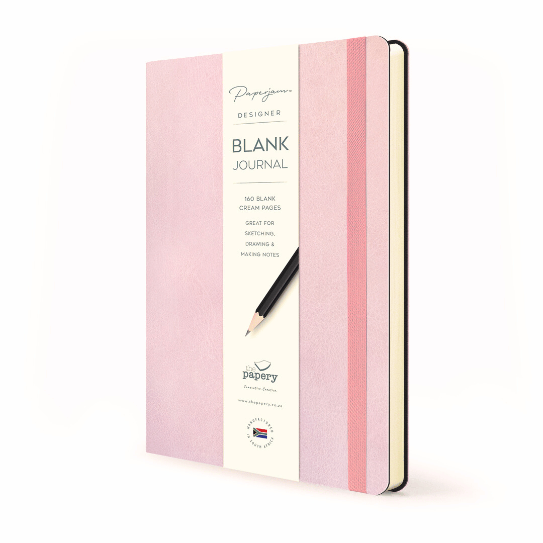 Blank pages inside Soft cover flexi Journal with a candyfloss design on a white background