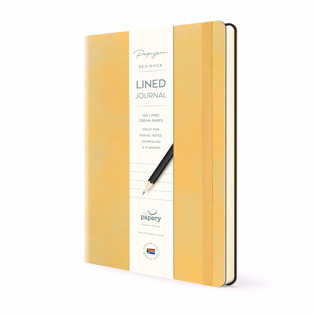 Lined pages inside Soft cover flexi Journal with a clementine design on a white background