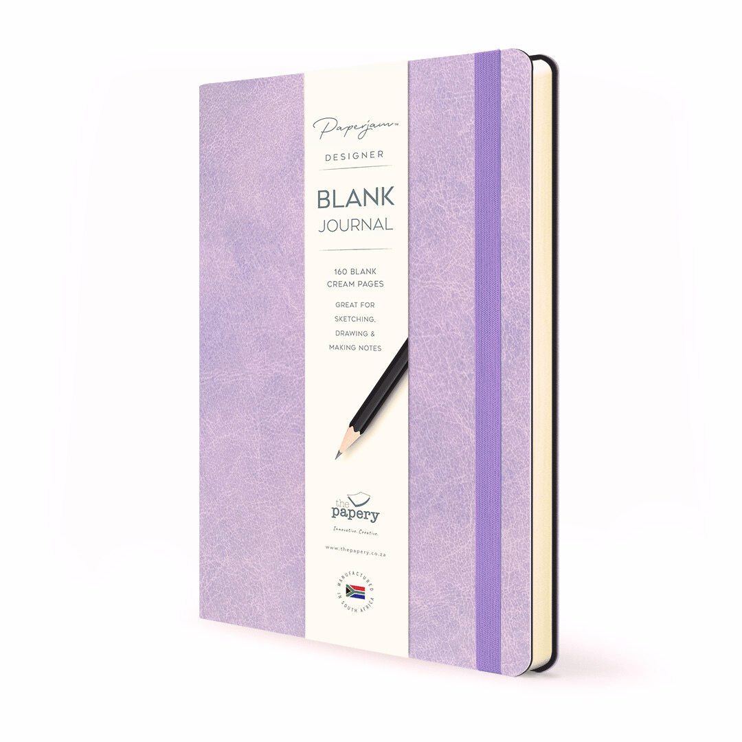Blank pages inside Soft cover flexi Journal with a mulberry design on a white background