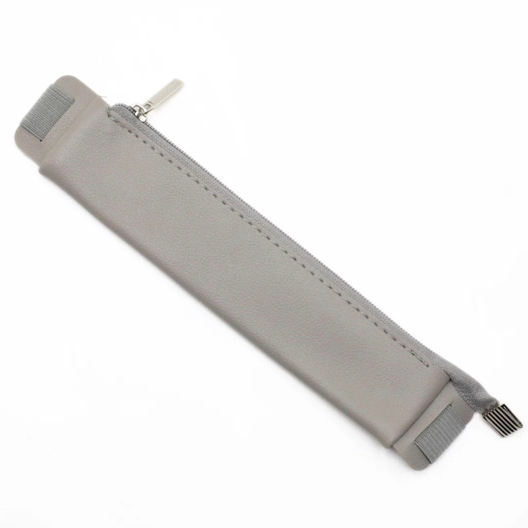 Diary/Journal Pencil Pouch case in grey with black zipper on a white background