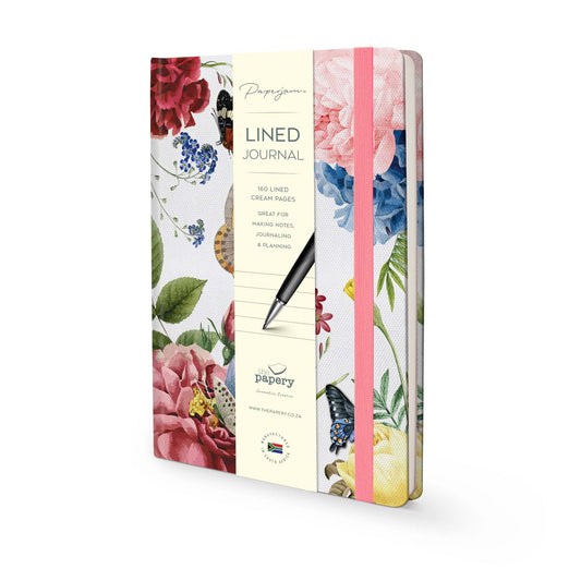 Lined pages Insects Hard Cover Journal A5 with beautiful butterflies design and matching ribbon on a white background