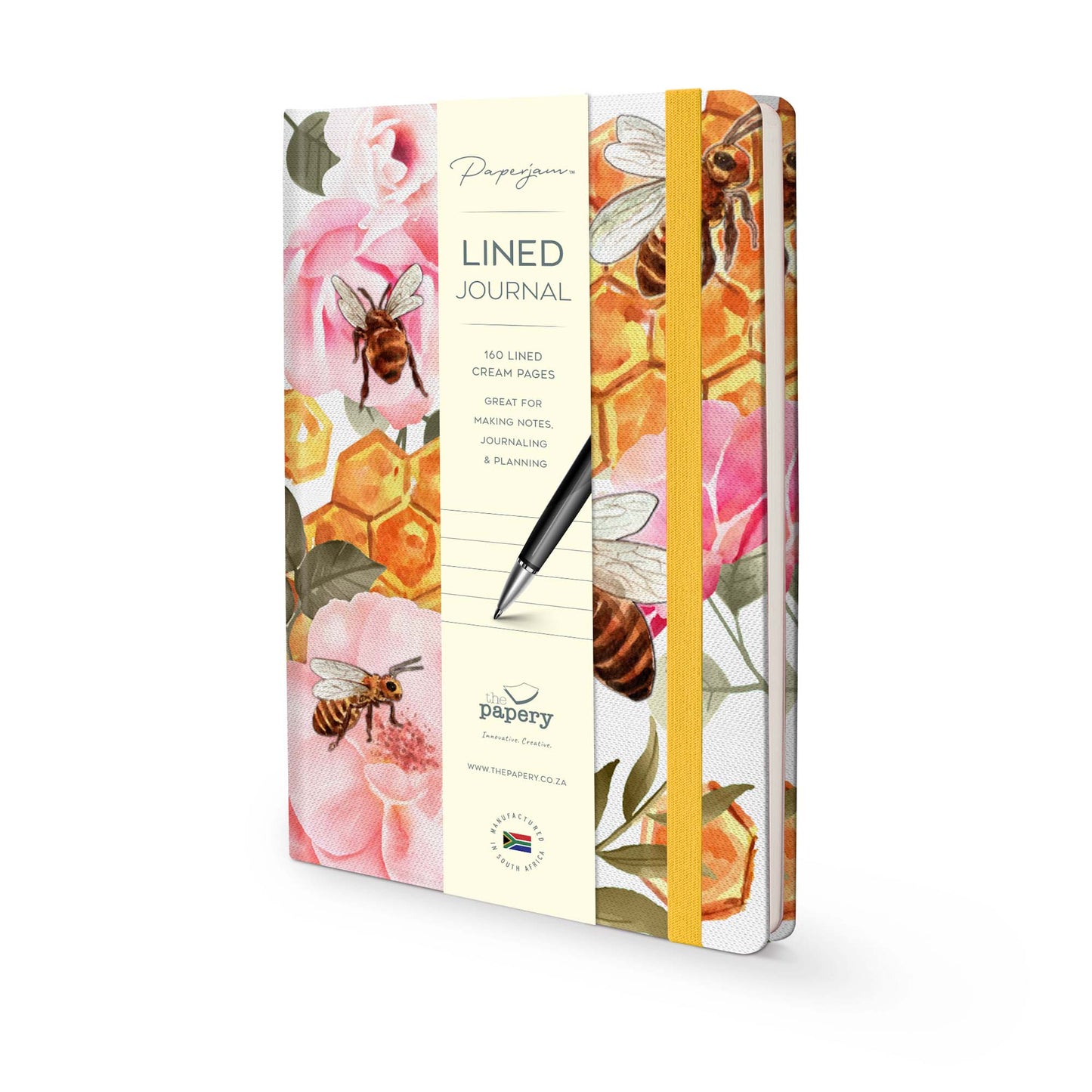 Lined pages inside Insect Hardcover Journal of Buzzing Bees on a white background