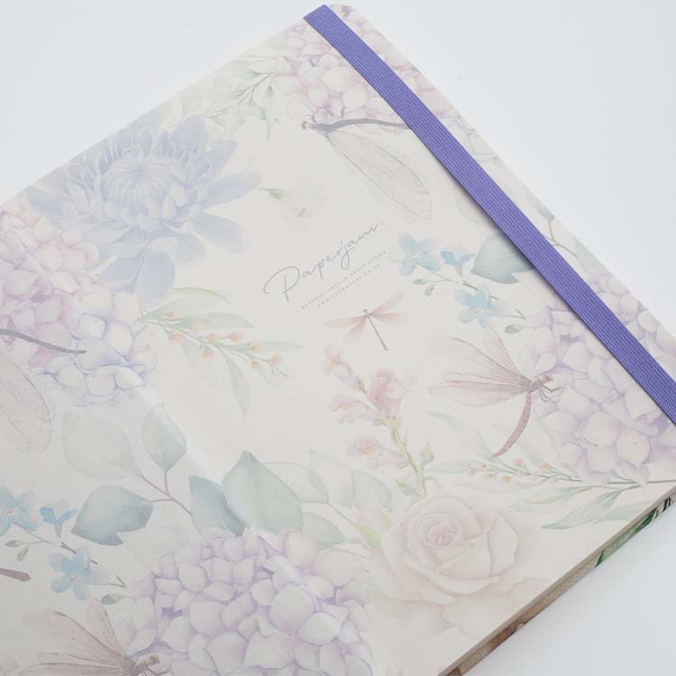 End paper of Insects Hard Cover Journal A5 with dashing dragonflies design and matching ribbon on a white background