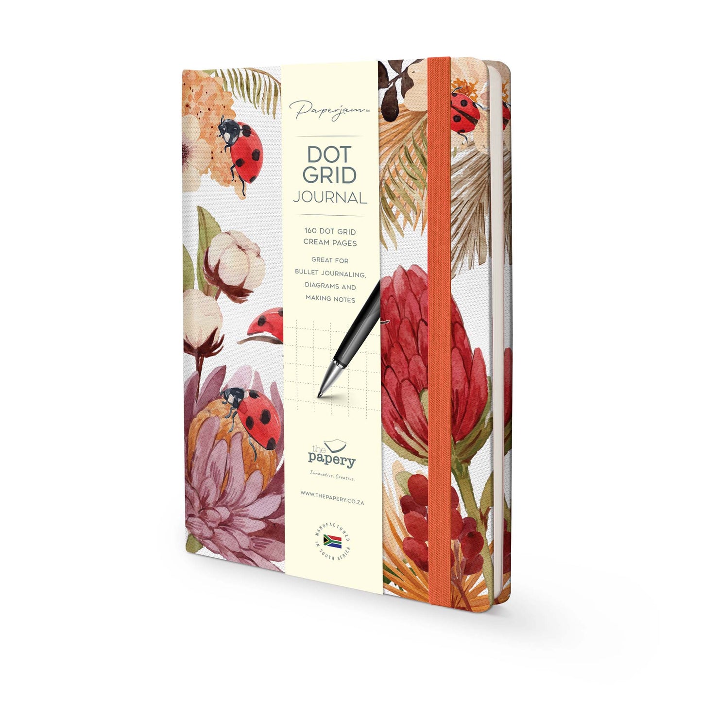 Dot grid pages inside Insect Hardcover Journal with Luscious Ladybugs on a white background