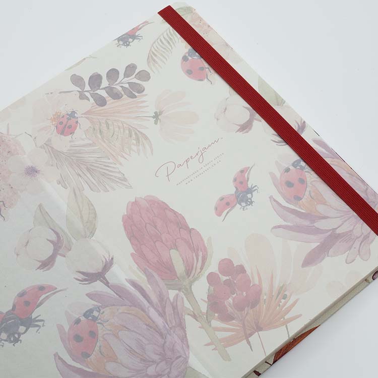 End papers of Insects Hard Cover Journal A5 with luscious ladybugs design and matching ribbon on a white background