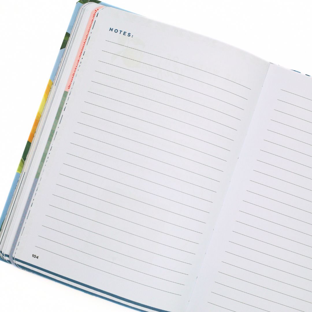 Open La Dolce Vita Life is beautiful guided vision Journal  with lined pages for notes and a colorful edge on a white background