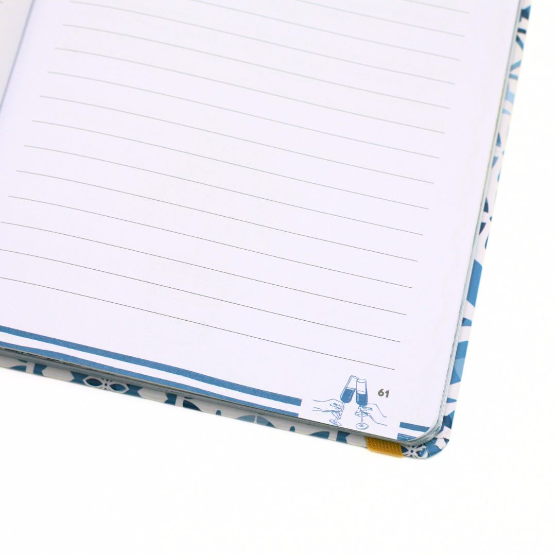 La Dolce Vita Life is beautiful guided vision Journal with lined page with blue and white patterned cover on a white background