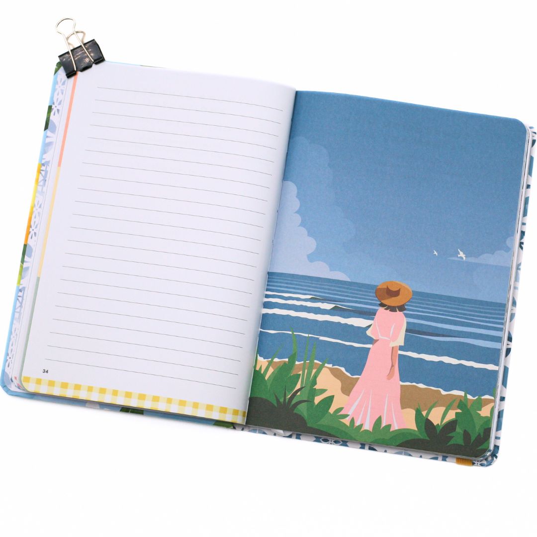 La Dolce Vita Life is beautiful guided vision Journal with a beach scene illustration and tip in page