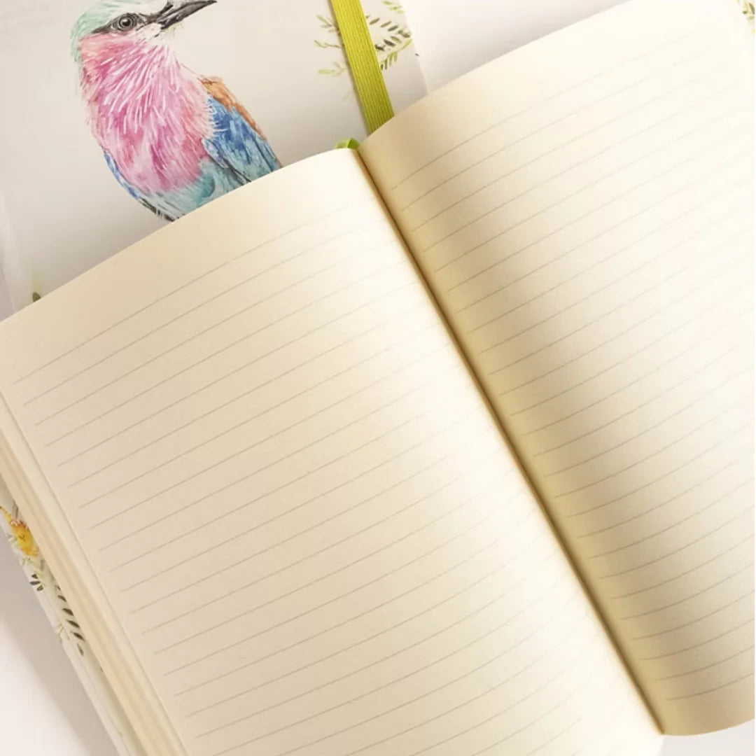 African Bird Journal with Lilac Breasted roller design with lined pages on a white background