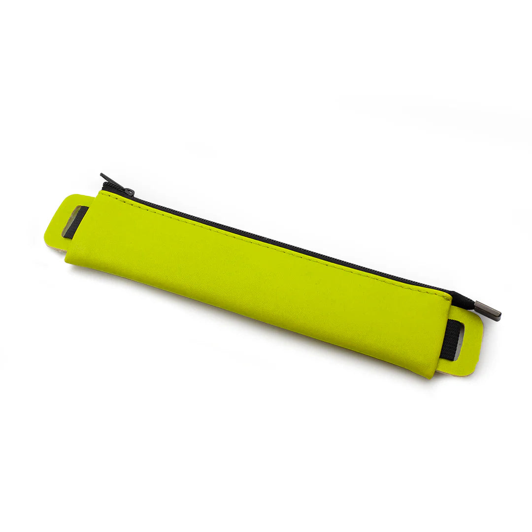 Diary/Journal Pencil Pouch case in lime with black zipper on a white background