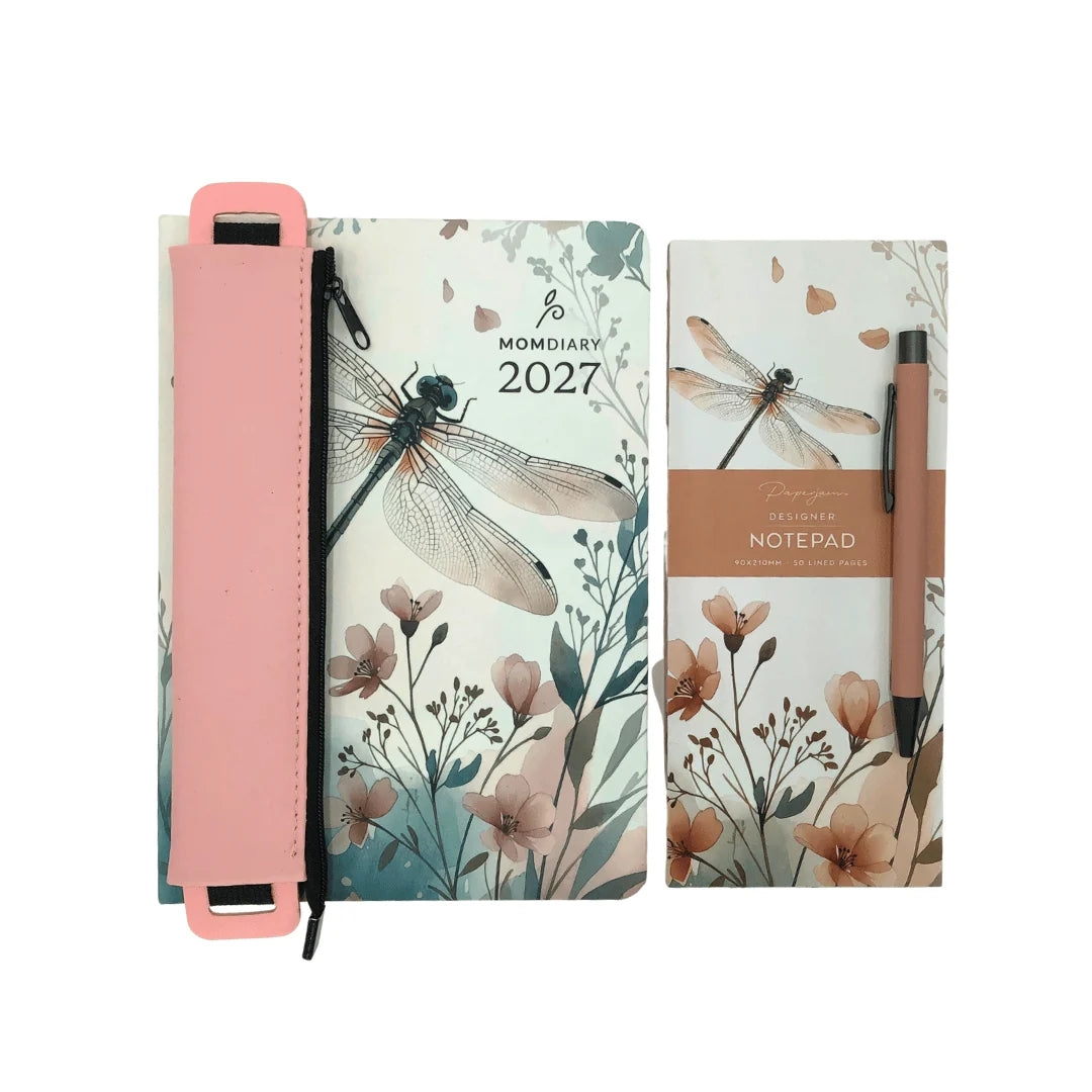 MOM Diary 2027 Designer Gift Bundle | A5 Planner, Pencil Pouch, Pen & Notepad Set