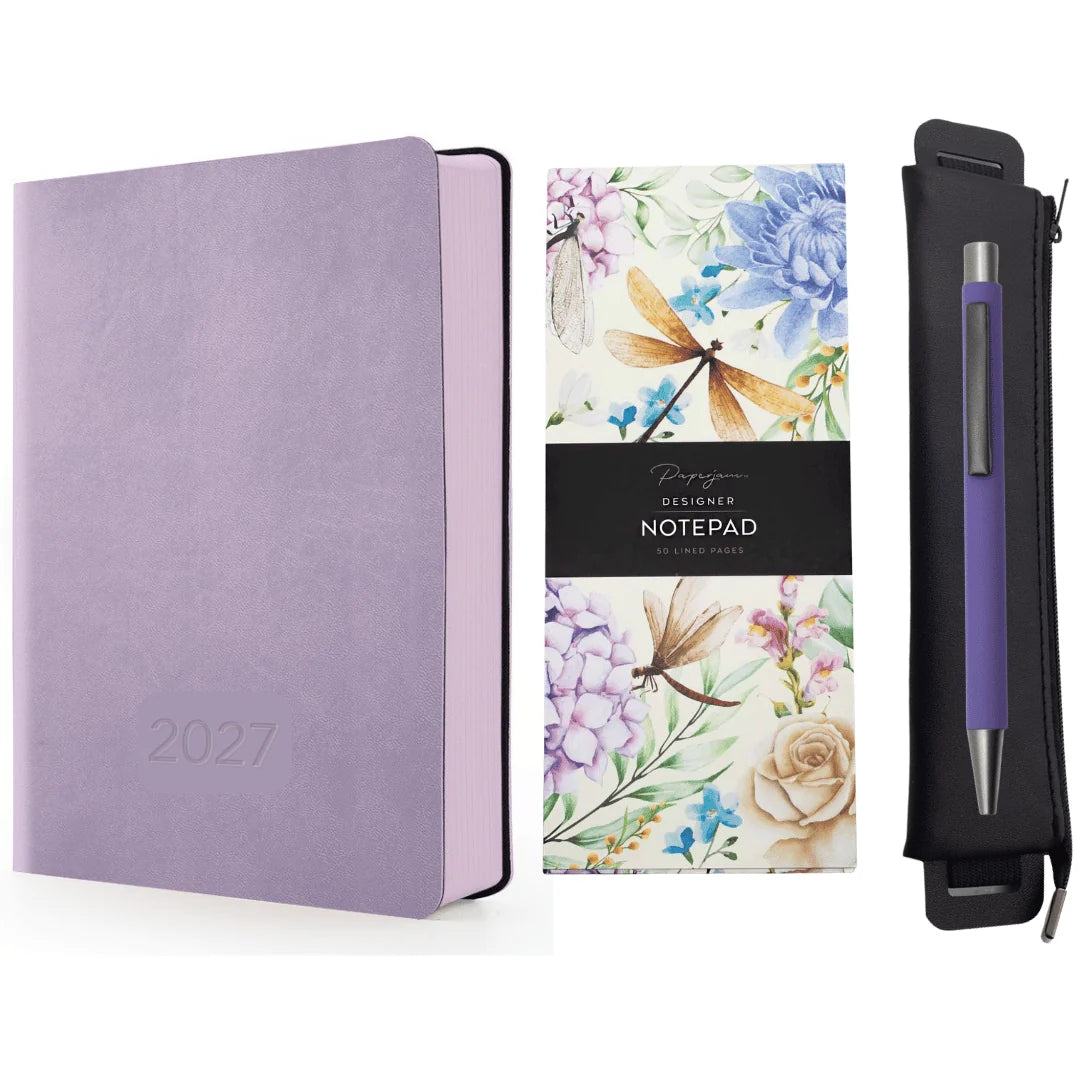 Flexi MOM Diary 2027 Leatherette Cover Gift Bundle | A5 Planner, Pouch, Pen & Notepad Set