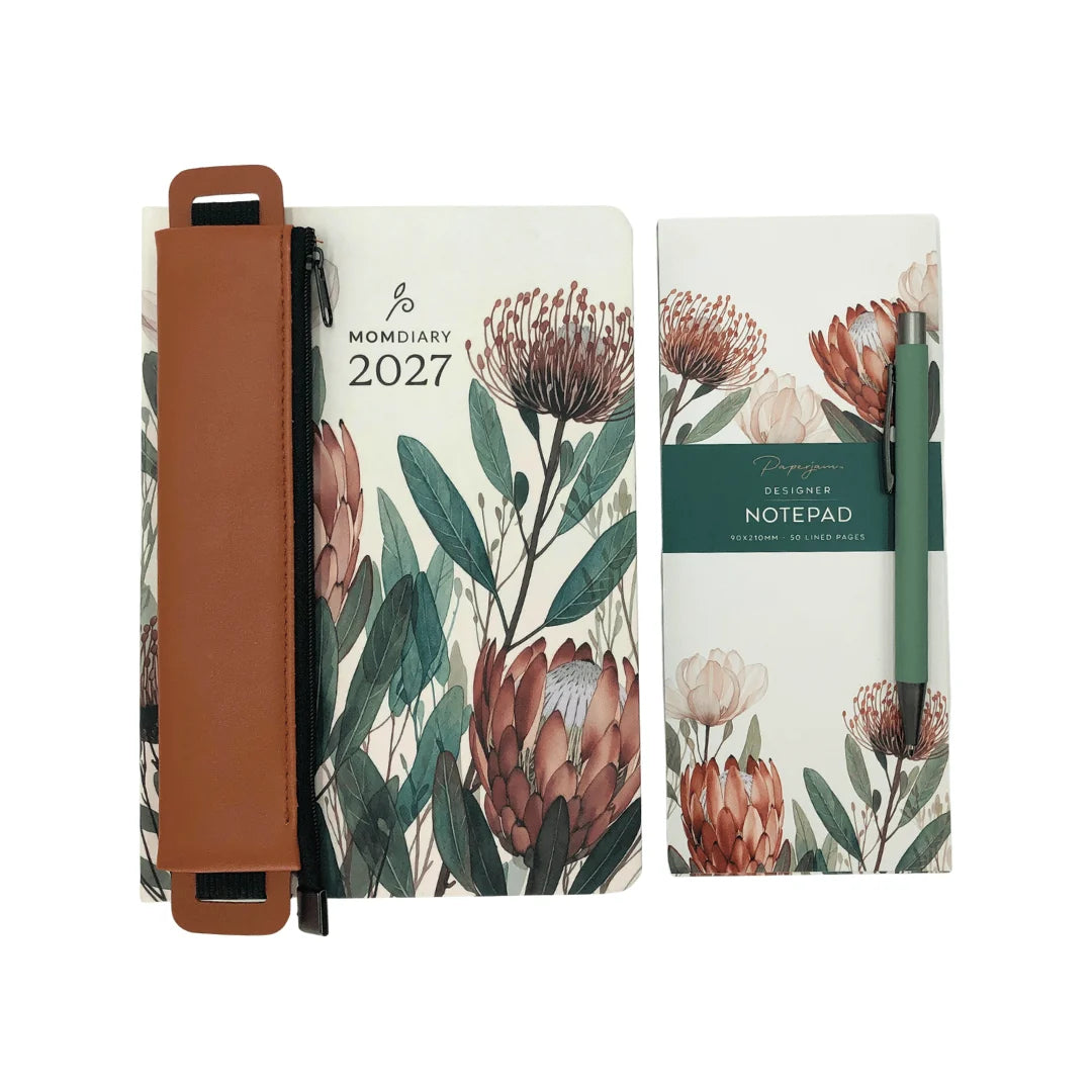 MOM Diary 2027 Designer Gift Bundle | A5 Planner, Pencil Pouch, Pen & Notepad Set