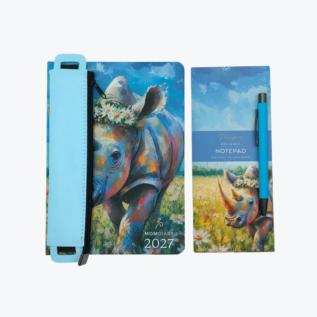 MOM Diary 2027 Designer Gift Bundle | A5 Planner, Pencil Pouch, Pen & Notepad Set