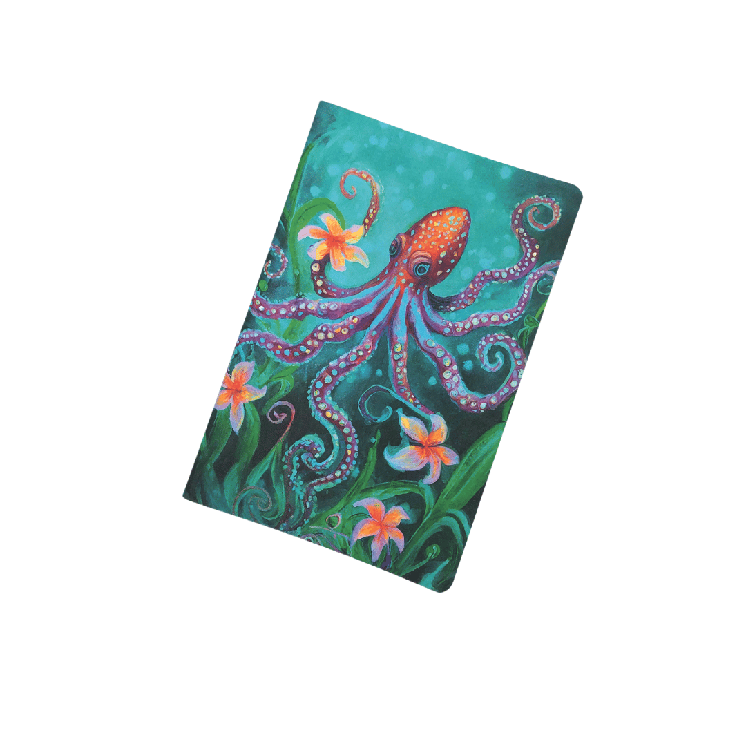 Colorful Ocean Treasures Notebooks A5 with an octopus design on a white background