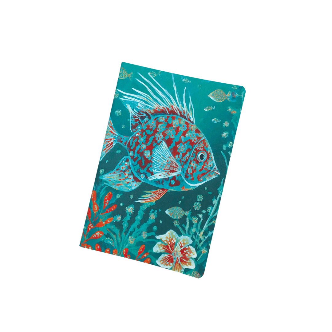 Ocean Treasures Notebooks A5 with a colorful fish design on a white background
