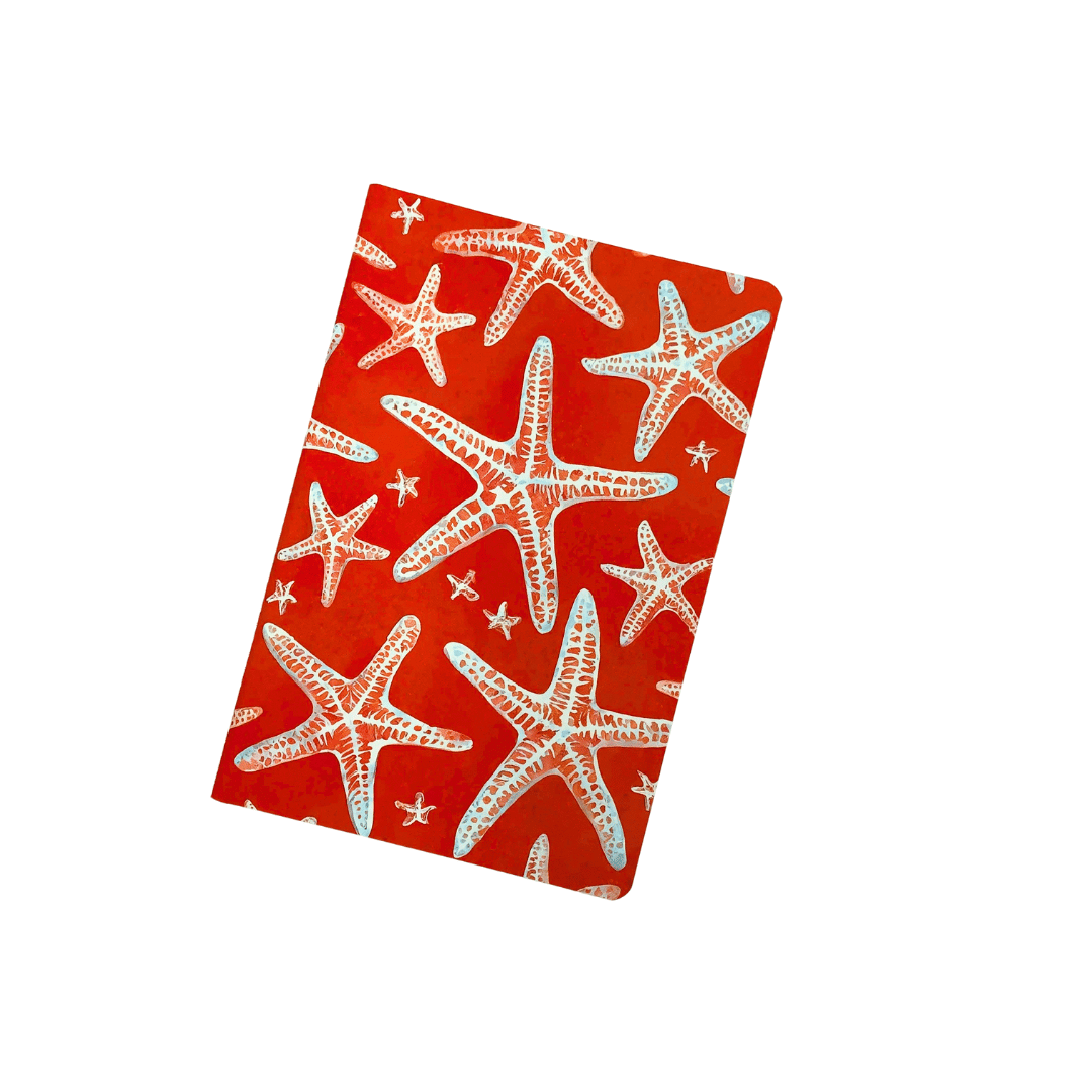 Ocean Treasures Notebooks A5 with starfish pattern on a white background