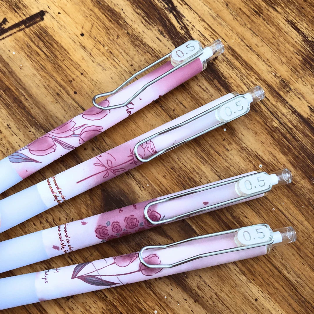 Whimsical Pink Tulips Pen Set