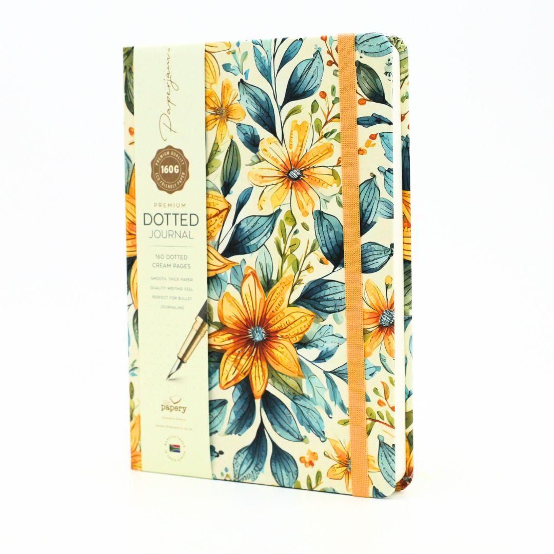 Premium Dotted Designer Journal A5 with a summer garden design on a white background