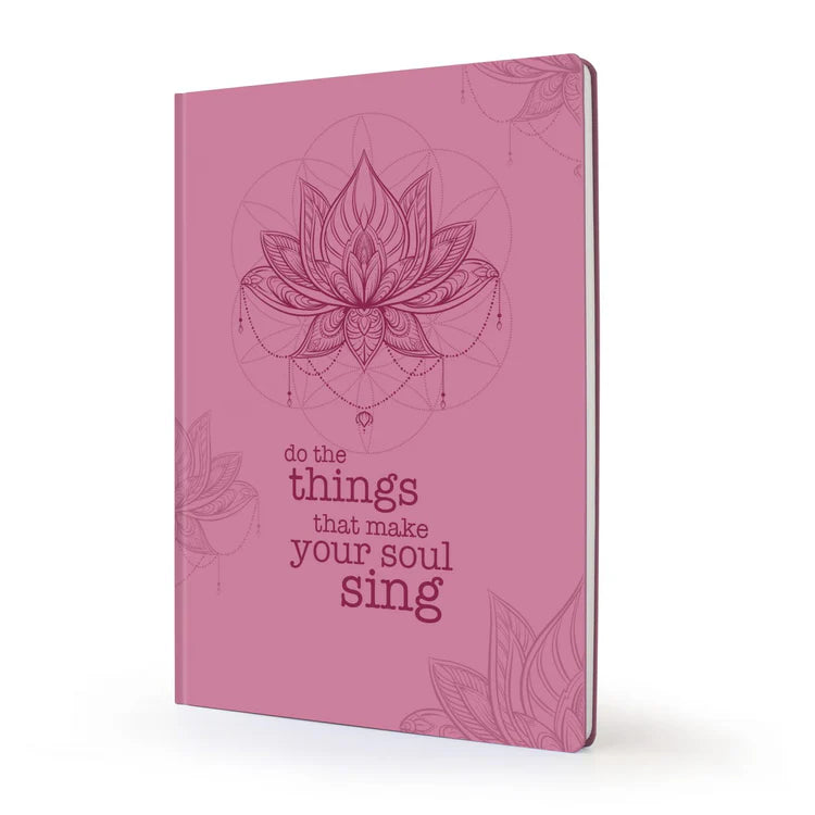 Scribblz A4 Journal with pink lotus flower design and motivational quote on a white background