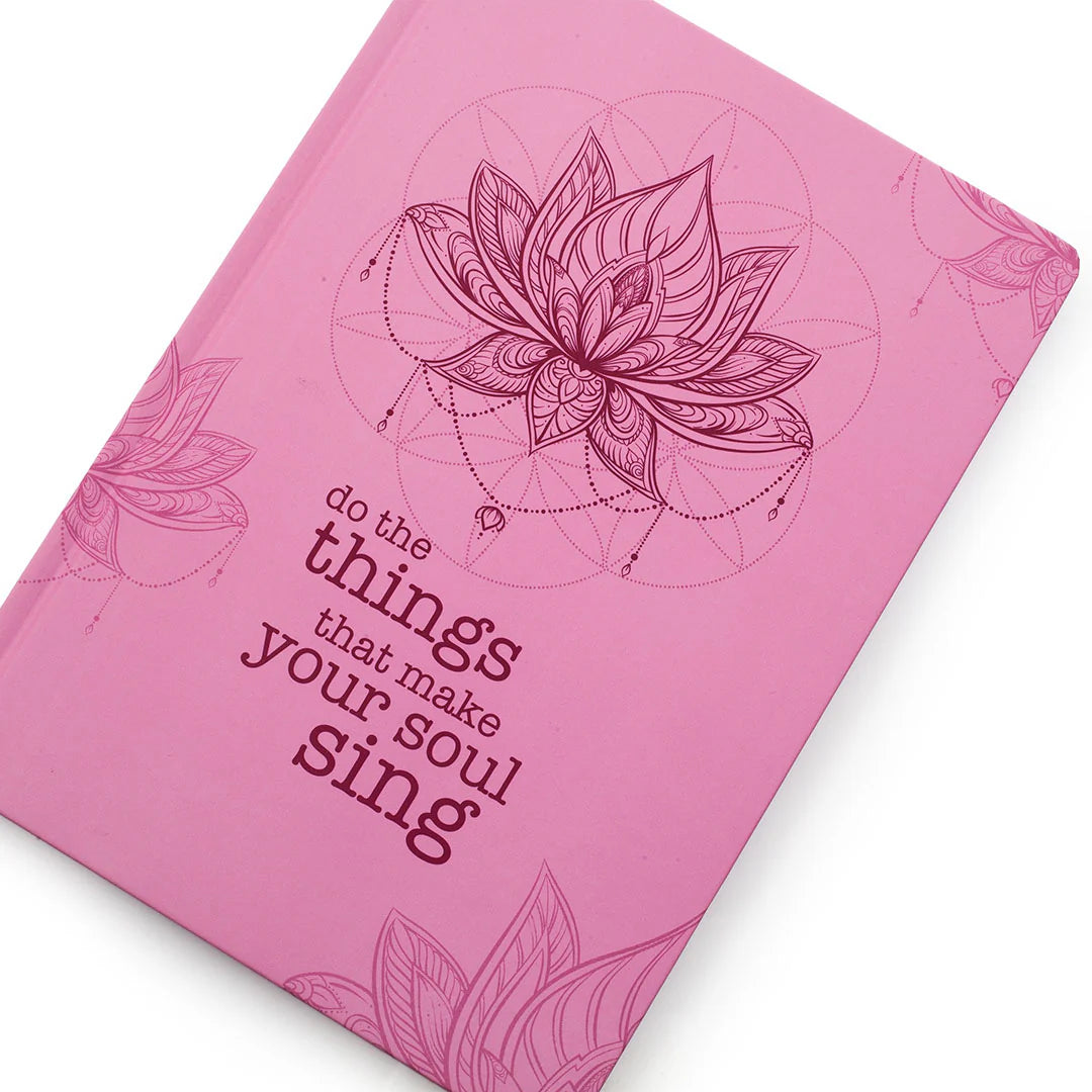 Scribblz A5 hardcover Journal with pink design and with motivational quote on a white background