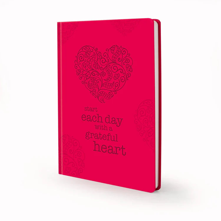 Scribblz A4 Journal with red heart design and text 'start each day with a grateful heart' on a white background