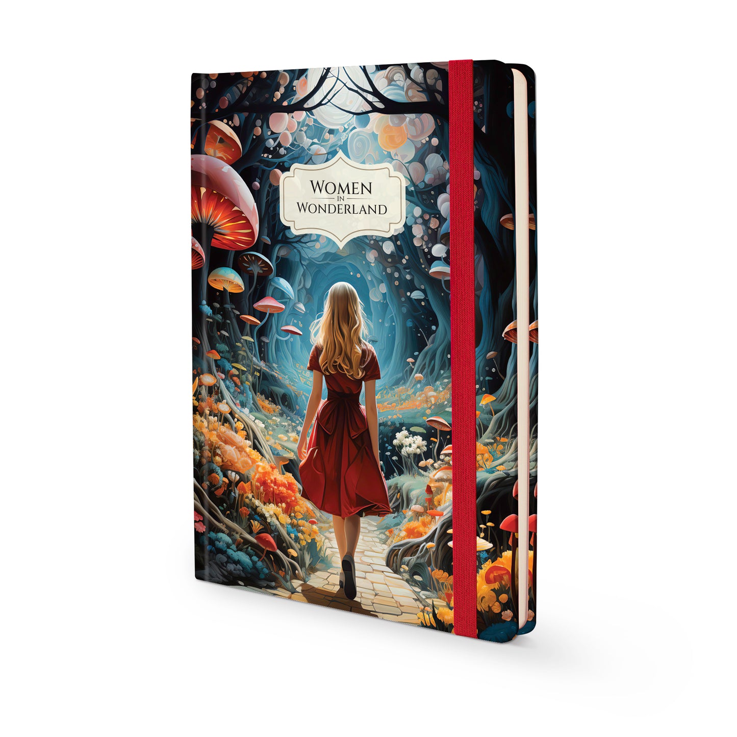 Retro Women in Wonderland Journal with matching ribbon on a white background