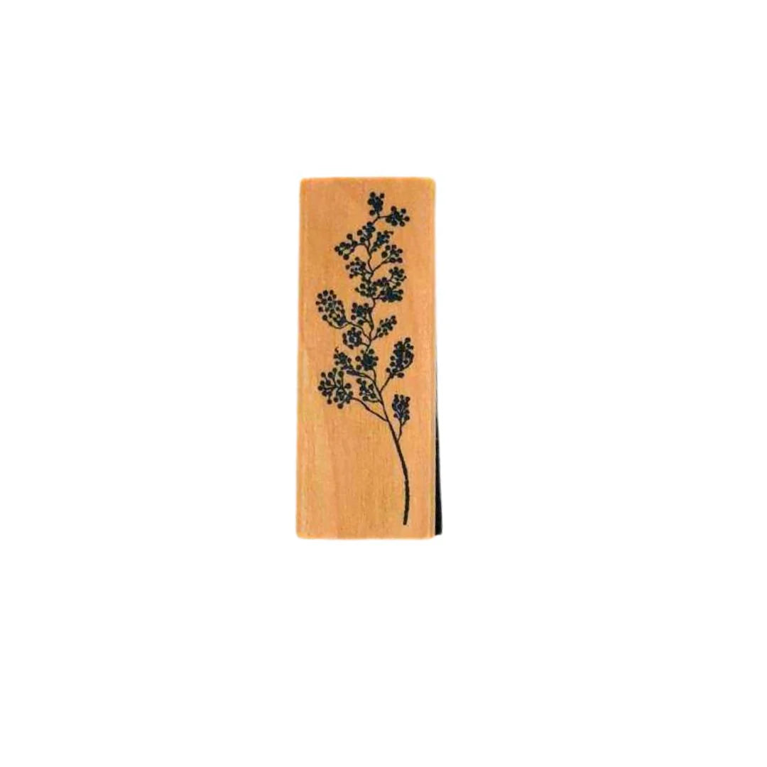 Wooden block Stamps with black buds design on a white background