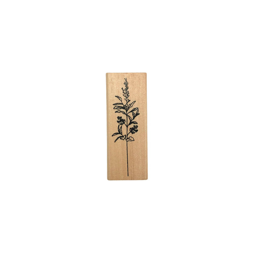 Wooden block Stamps with blossoms design on a beige background