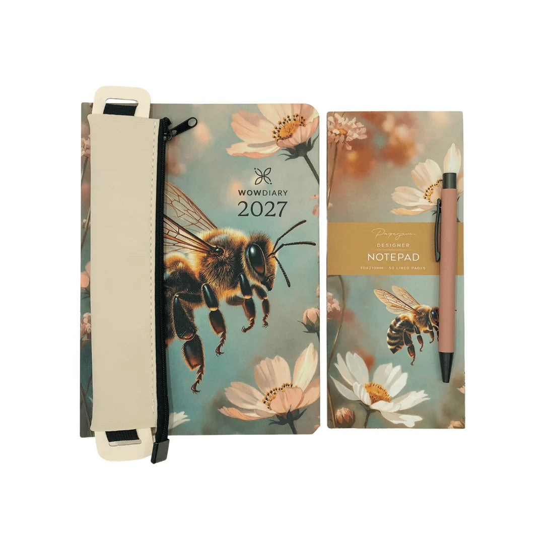 WOW Diary 2027 Designer Gift Bundle | A5 Planner, Pencil Pouch, Pen & Notepad Set