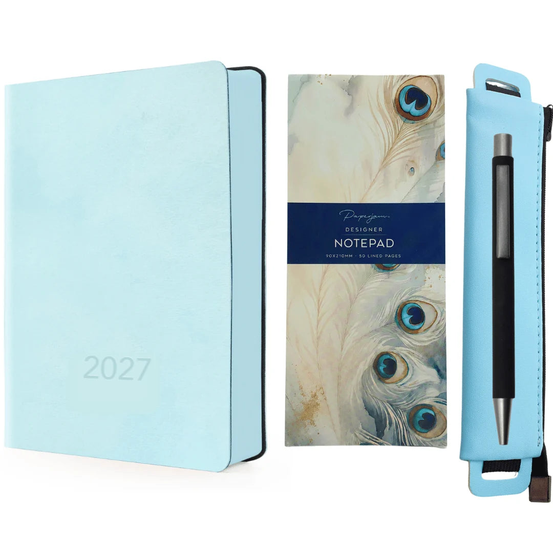 Flexi WOW Diary 2027 Leatherette Gift Bundle | A5 Planner, Pouch, Pen & Notepad Set