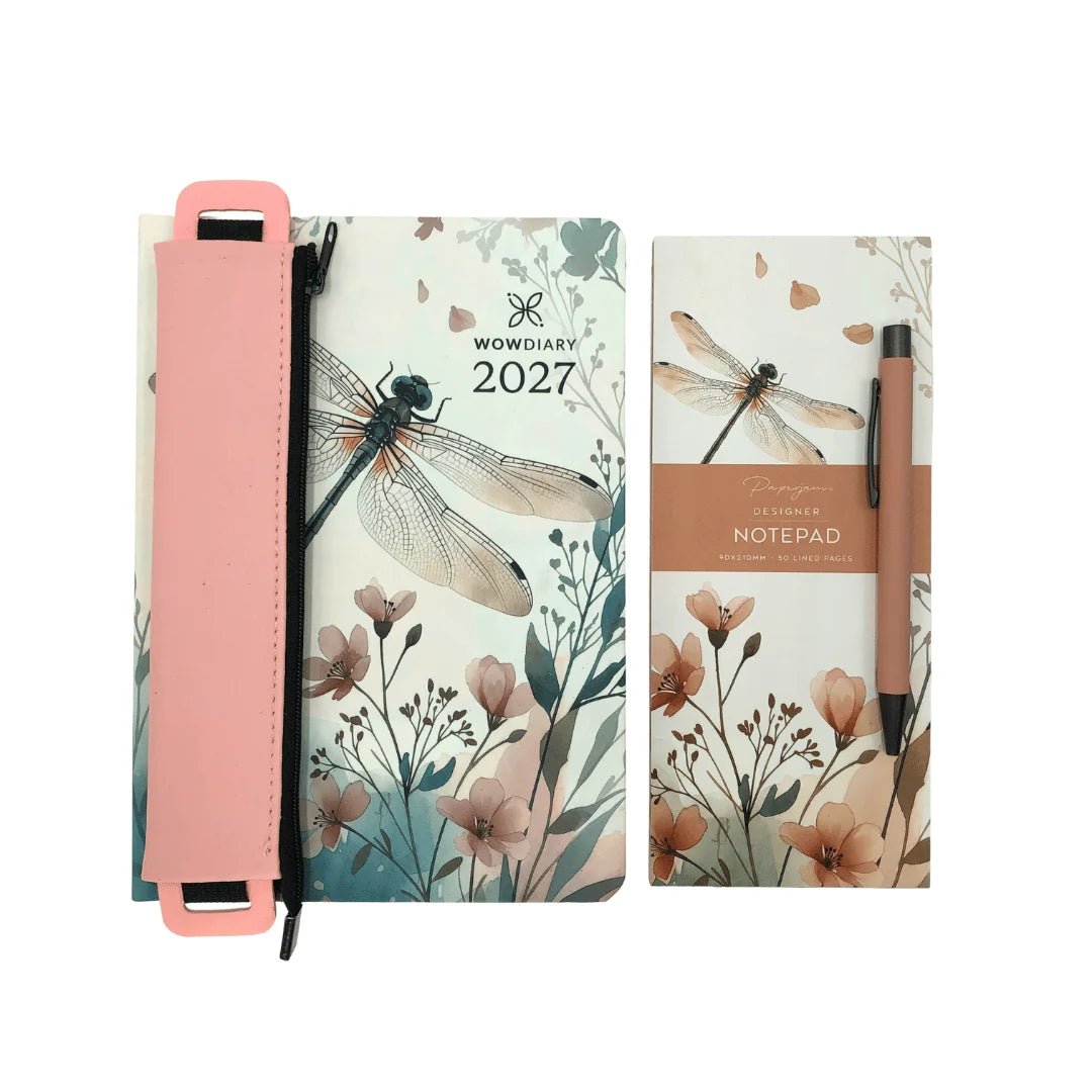 WOW Diary 2027 Designer Gift Bundle | A5 Planner, Pencil Pouch, Pen & Notepad Set