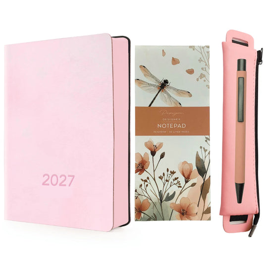 Flexi WOW Diary 2027 Leatherette Gift Bundle | A5 Planner, Pouch, Pen & Notepad Set